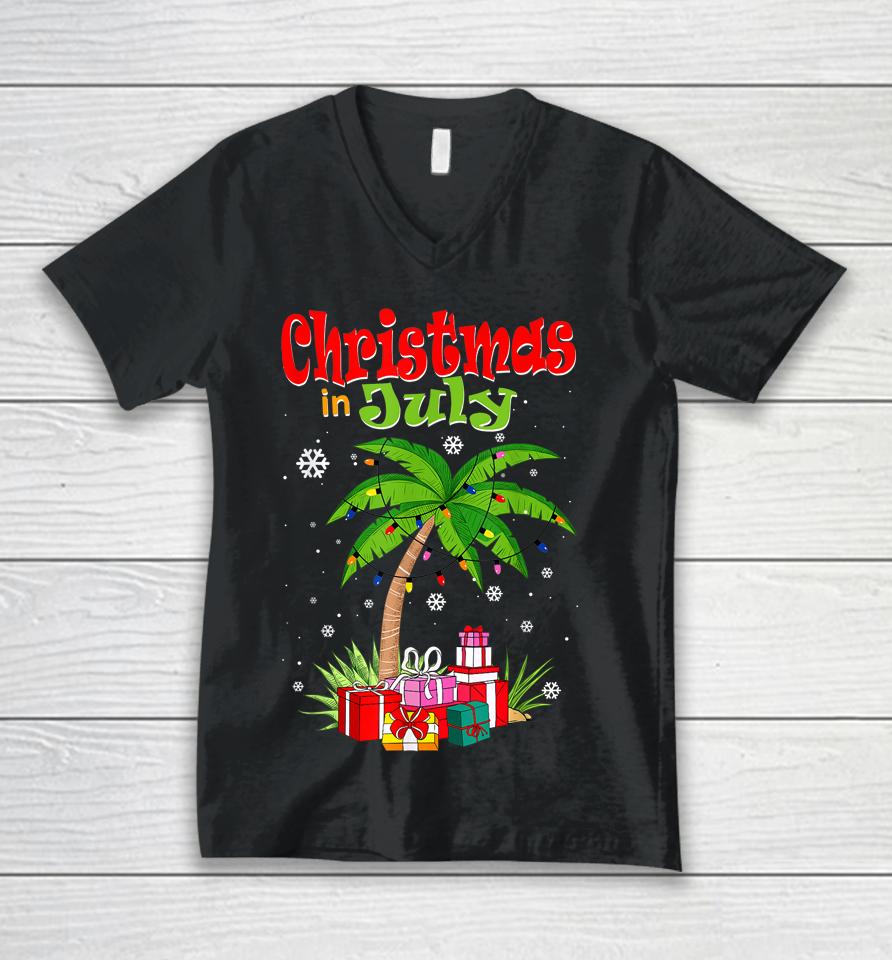 Christmas In July Palm Tree Xmas Tree Beach Summer Vacation Unisex V-Neck T-Shirt