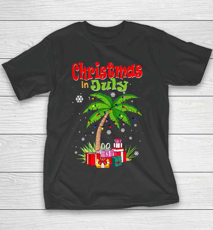 Christmas In July Palm Tree Xmas Tree Beach Summer Vacation Youth T-Shirt