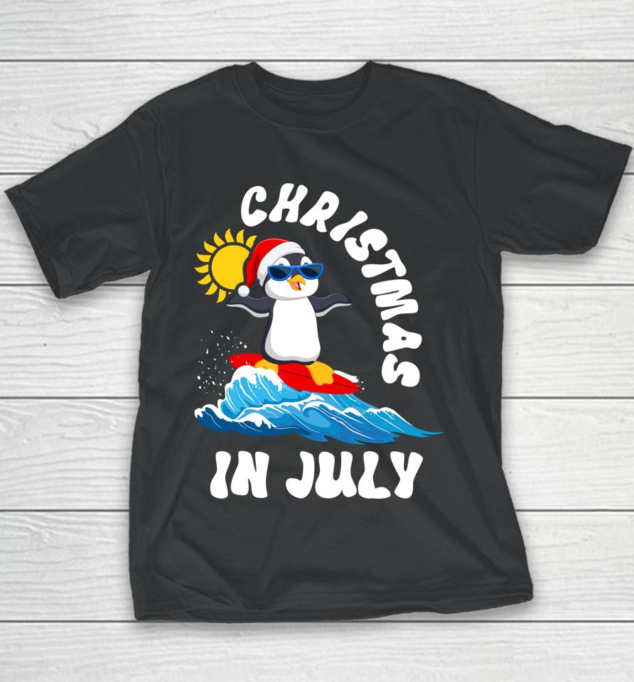 Christmas In July Penguin Sunglasses Beach Summer Surfing Youth T-Shirt