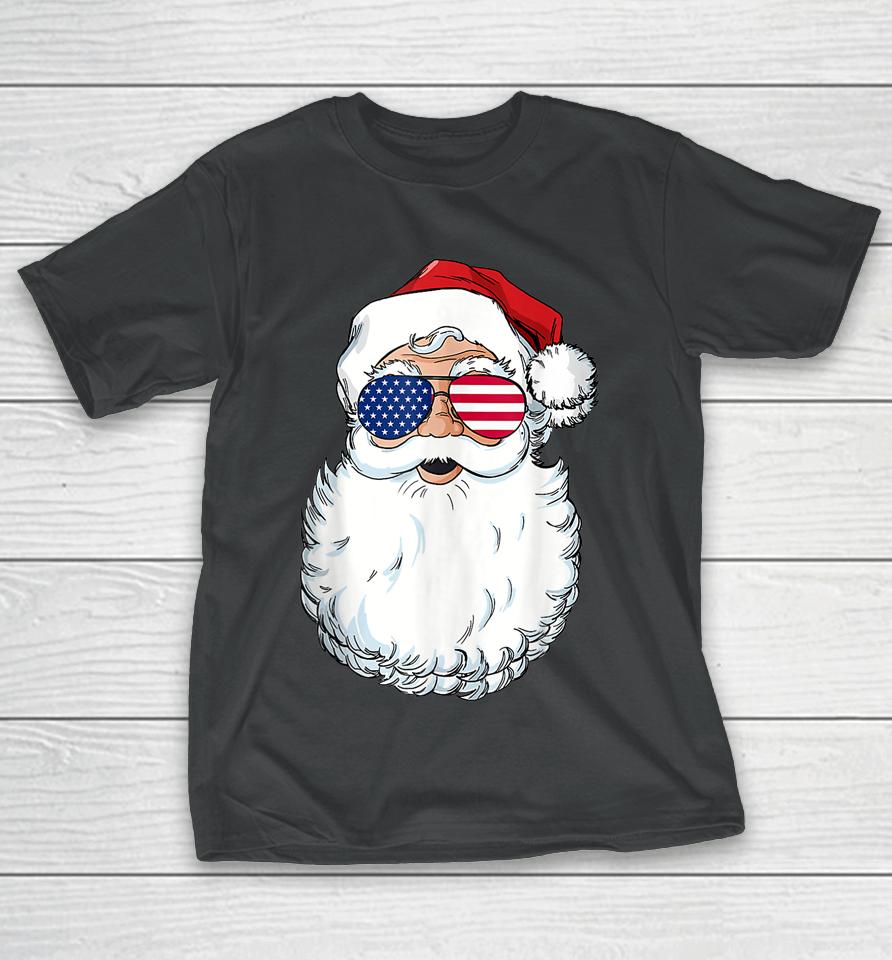 Christmas In July Santa Claus Patriotic Usa Sunglasses T-Shirt