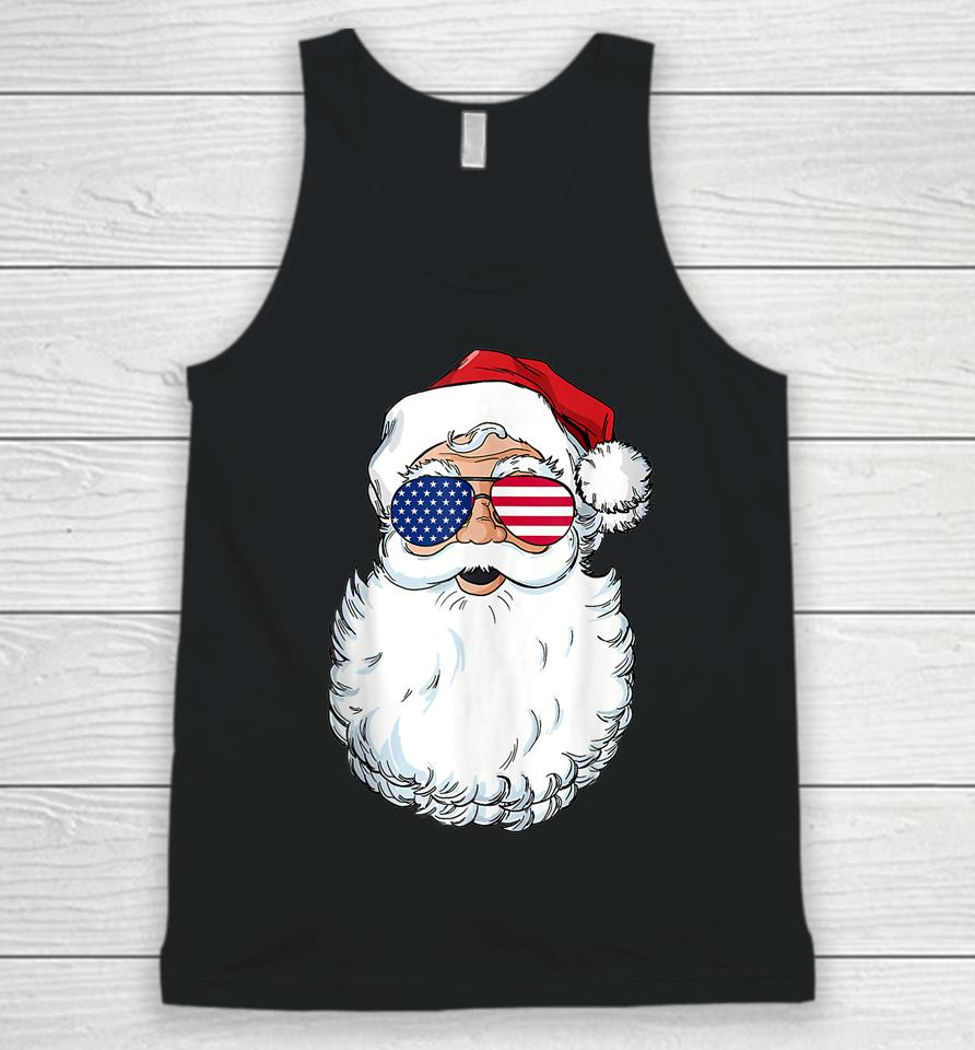 Christmas In July Santa Claus Patriotic Usa Sunglasses Unisex Tank Top