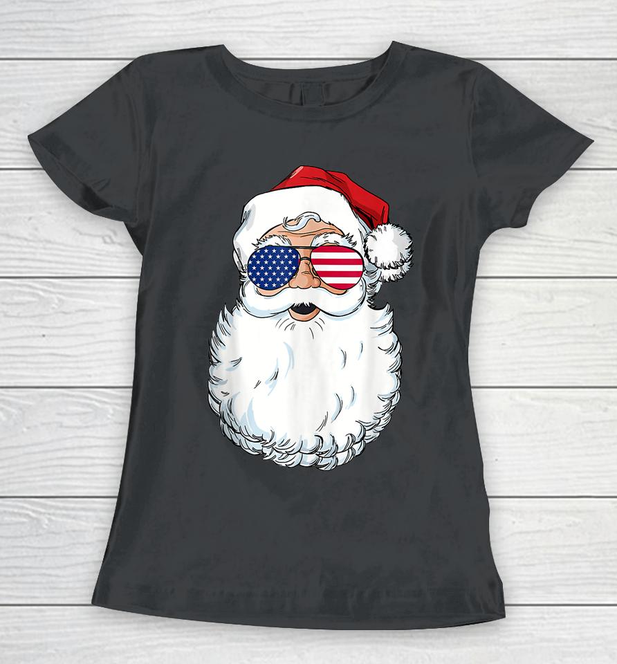 Christmas In July Santa Claus Patriotic Usa Sunglasses Women T-Shirt