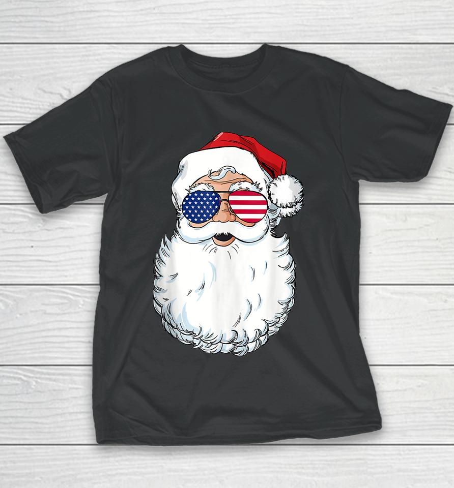Christmas In July Santa Claus Patriotic Usa Sunglasses Youth T-Shirt
