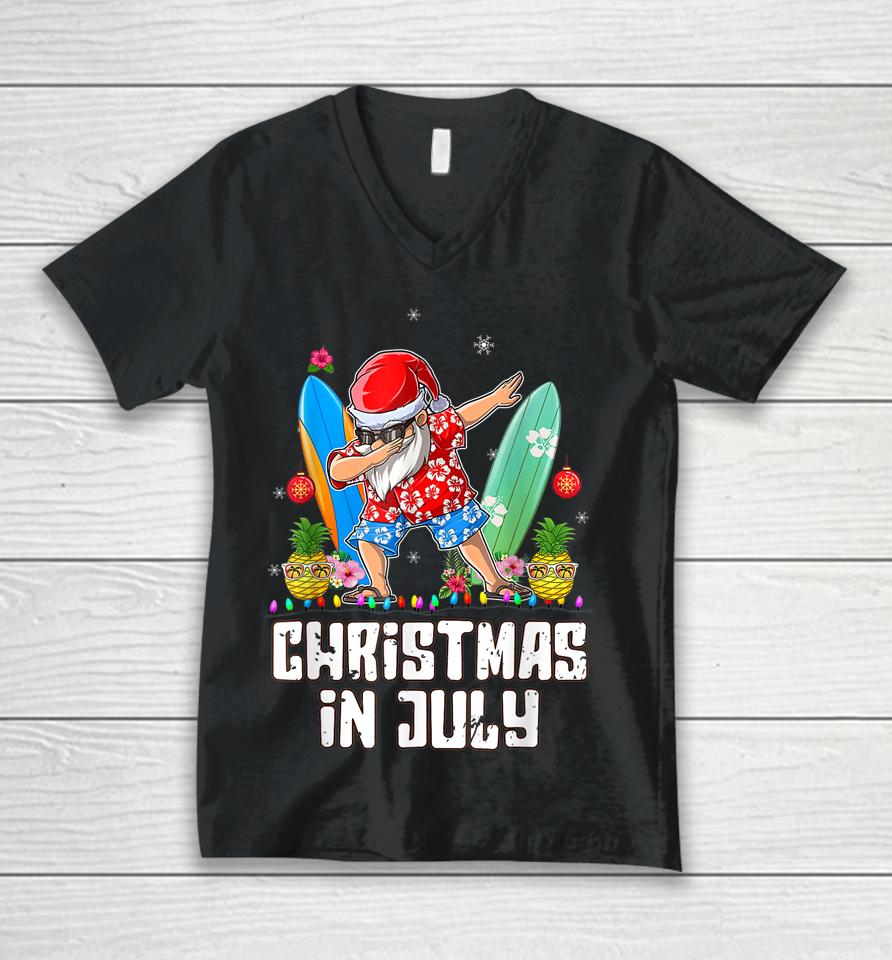 Christmas In July Santa Dabbing Hat Sunglasses Beach Summer Unisex V-Neck T-Shirt
