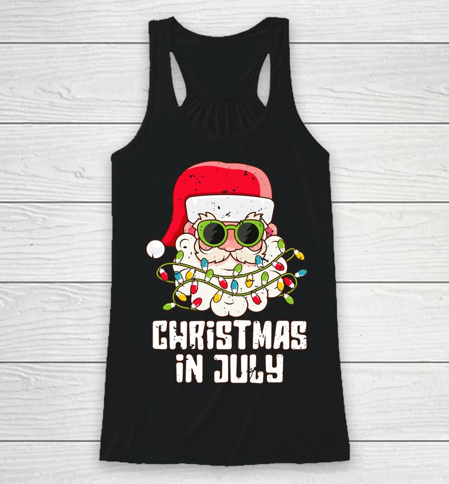 Christmas In July Santa Hat Sunglasses Beach Summer Racerback Tank