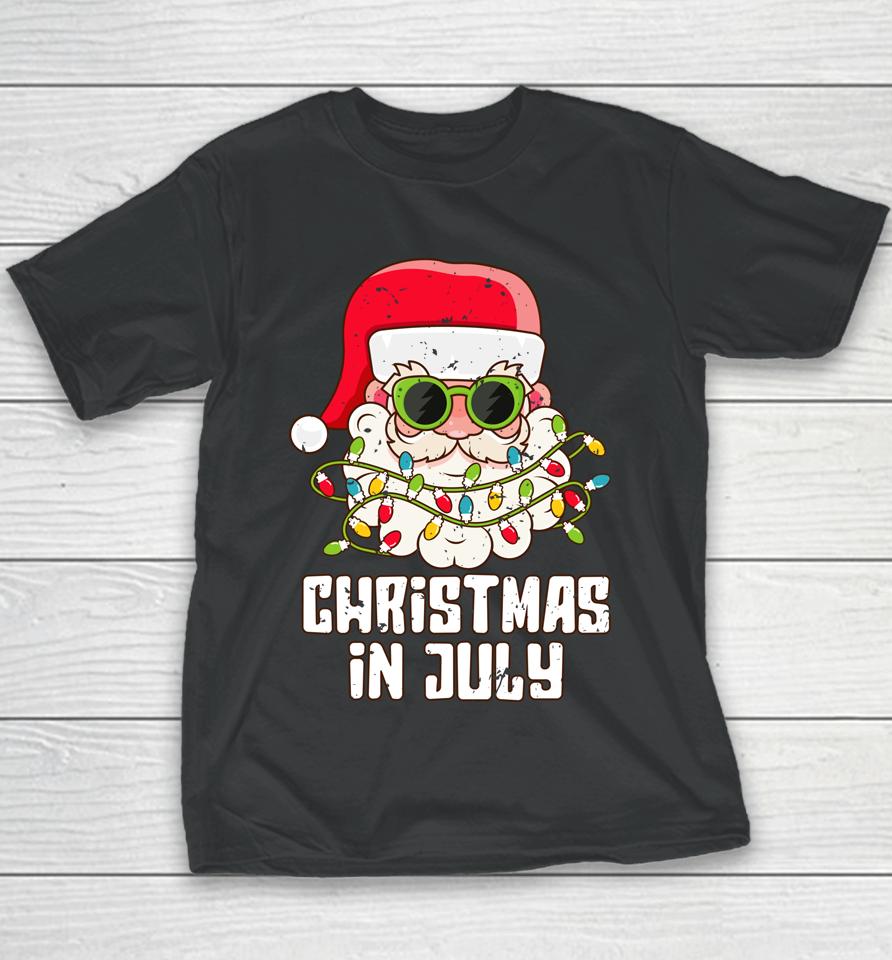 Christmas In July Santa Hat Sunglasses Beach Summer Youth T-Shirt