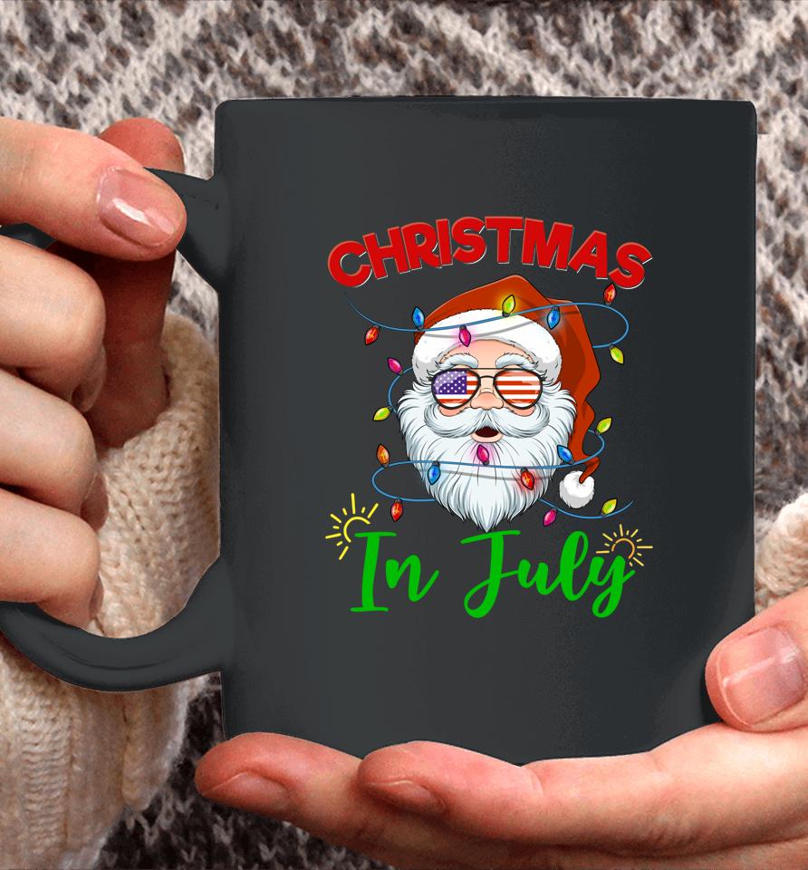 Christmas In July Santa Hat Sunglasses Usa Flag Summer Coffee Mug