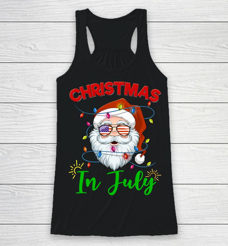 Christmas In July Santa Hat Sunglasses Usa Flag Summer Racerback Tank