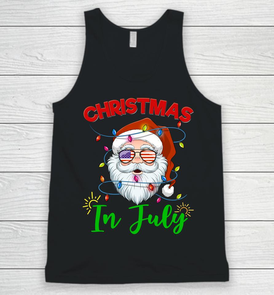 Christmas In July Santa Hat Sunglasses Usa Flag Summer Unisex Tank Top