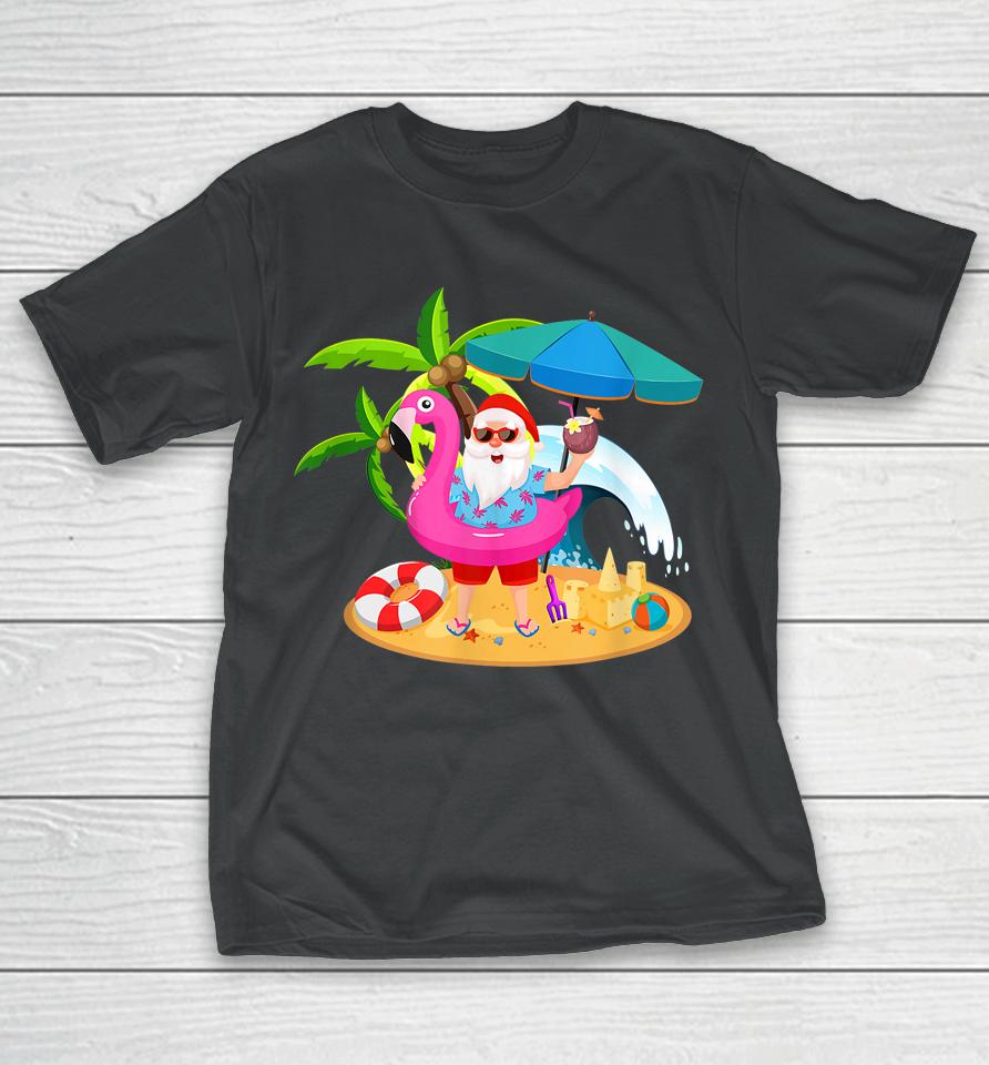 Christmas In July Santa Hawaii Sunglasses Flamingo Funny Tee T-Shirt
