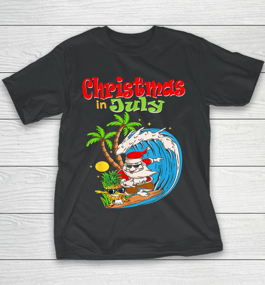 Christmas In July Santa Hawaiian Summer Surf Surfing Surfer Youth T-Shirt