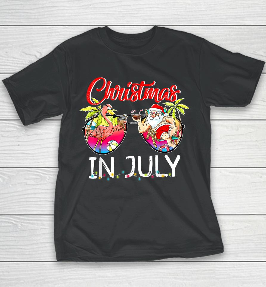 Christmas In July Santa Holiday Beach Flamingo Summer Youth T-Shirt