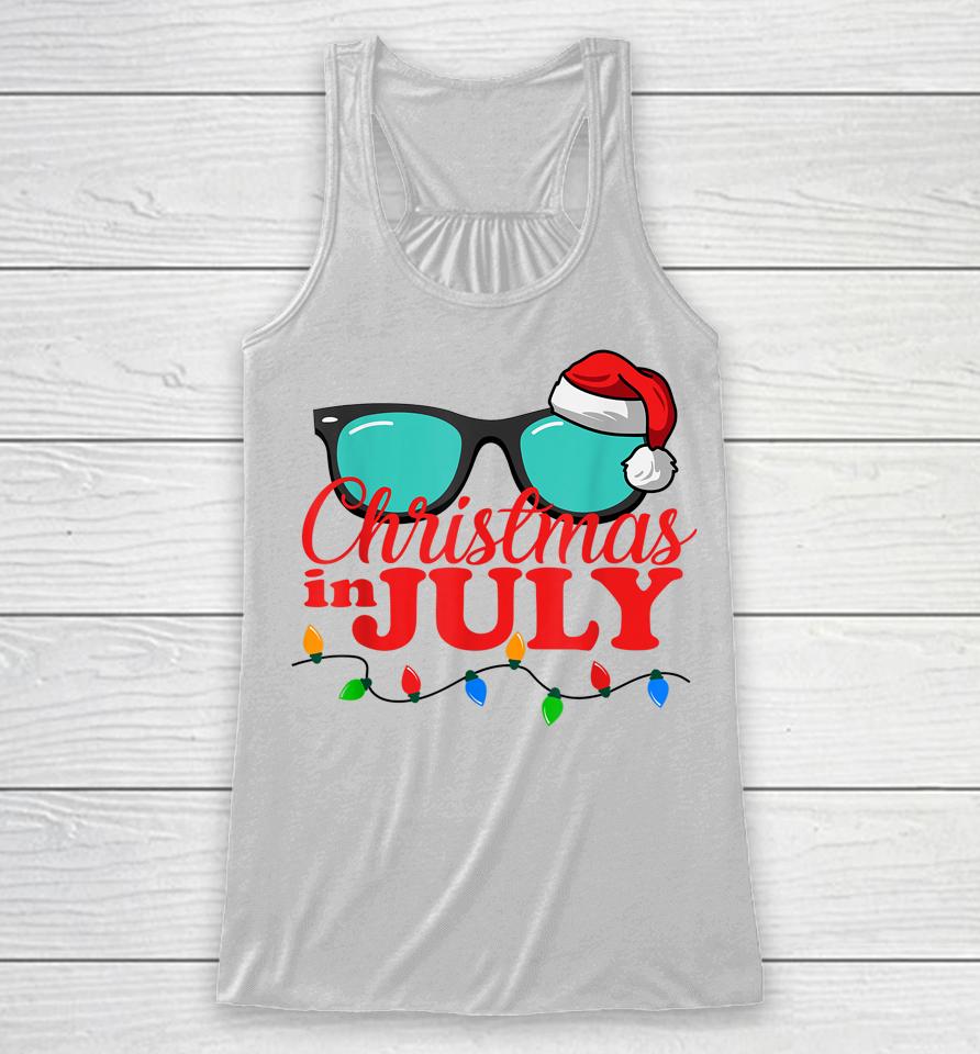 Christmas In July Shirt Sunglasses Beach Summer Vacation Racerback Tank