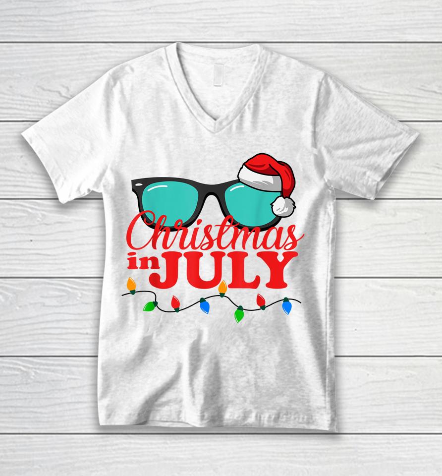Christmas In July Shirt Sunglasses Beach Summer Vacation Unisex V-Neck T-Shirt