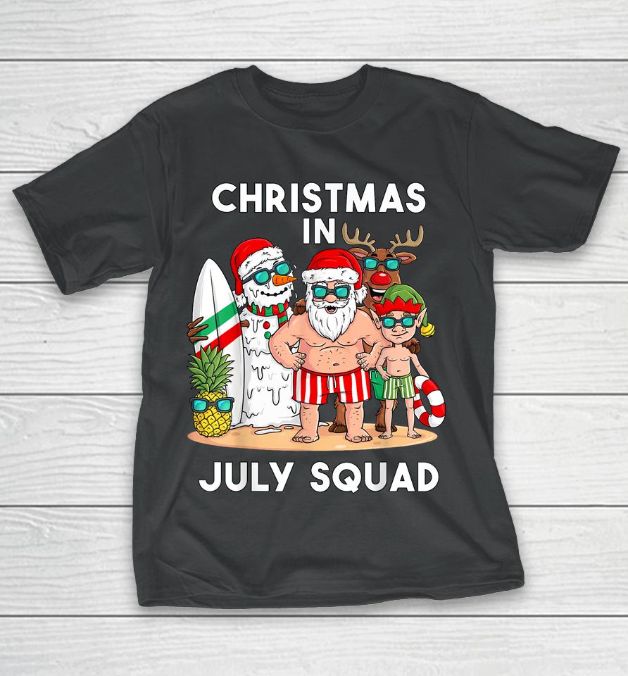 Christmas In July Squad Santa And Friends Xmas Boys Kids T-Shirt