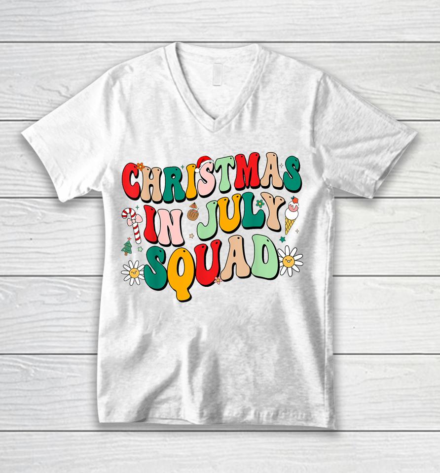 Christmas In July Squad Shirt Groovy Summer Xmas Unisex V-Neck T-Shirt