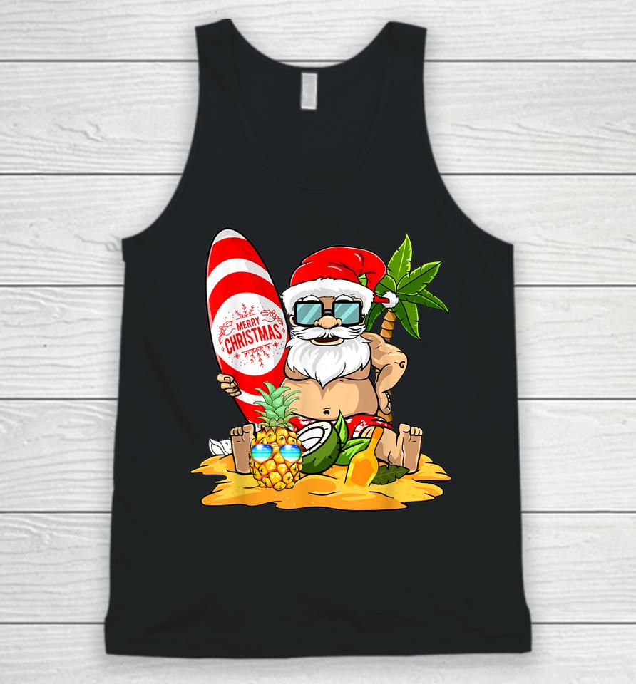 Christmas In July Surfing Funny Santa Summer Beach Vacation Unisex Tank Top
