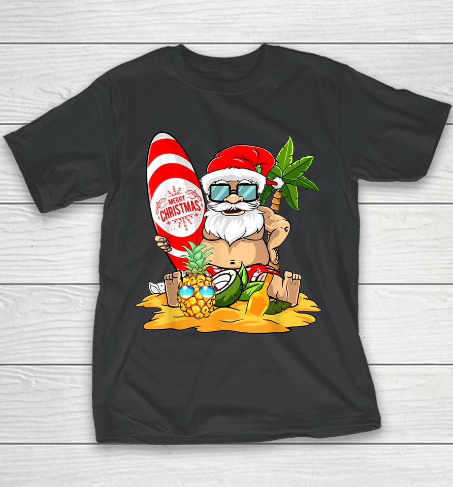 Christmas In July Surfing Funny Santa Summer Beach Vacation Youth T-Shirt