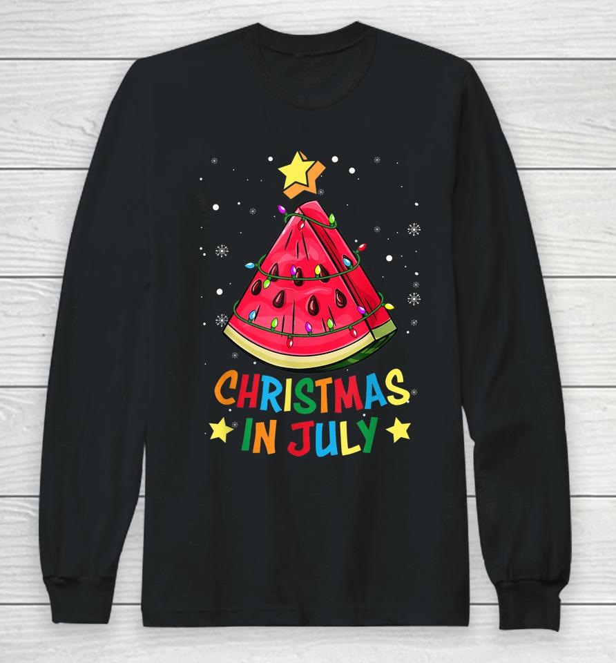 Christmas In July Watermelon Christmas Tree Summer Vacation Long Sleeve T-Shirt