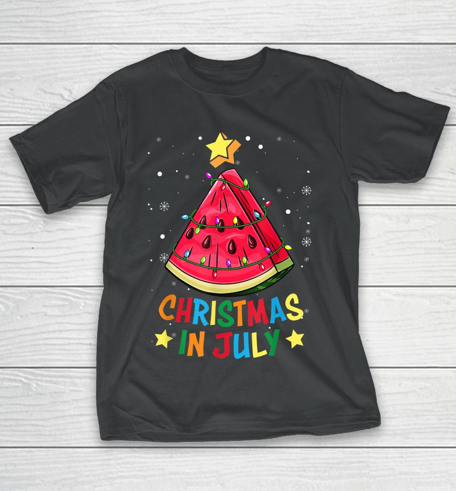 Christmas In July Watermelon Christmas Tree Summer Vacation T-Shirt