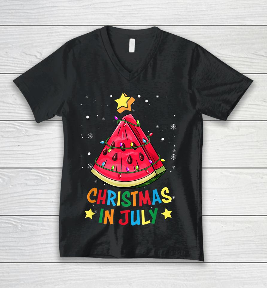 Christmas In July Watermelon Christmas Tree Summer Vacation Unisex V-Neck T-Shirt