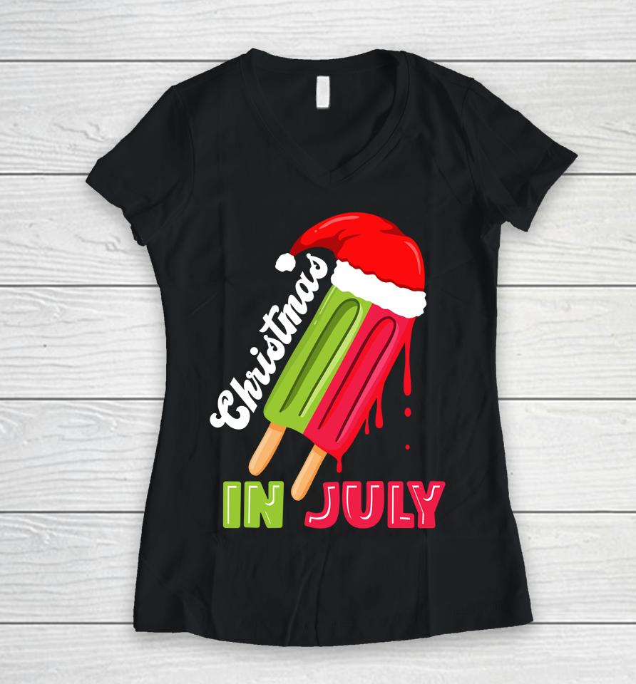 Christmas In July Watermelon Ice Pops Fun Christmas In July Women V-Neck T-Shirt