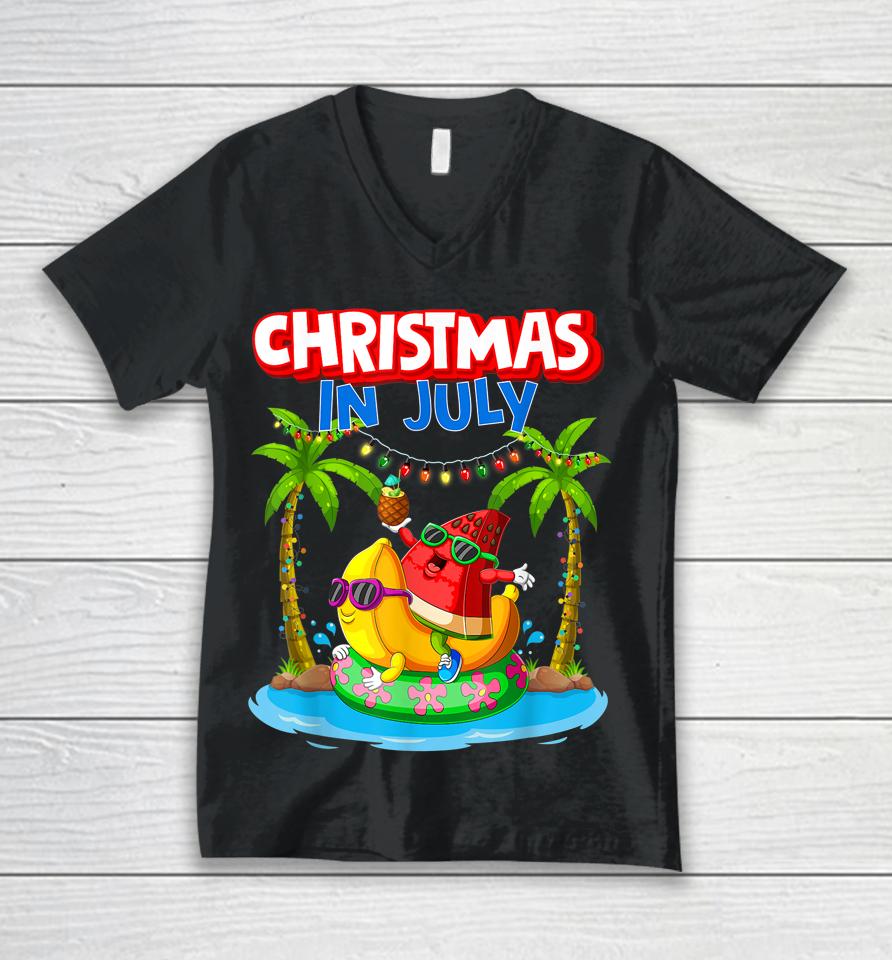Christmas In July Watermelon Xmas Summer Unisex V-Neck T-Shirt