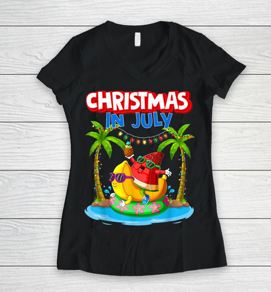 Christmas In July Watermelon Xmas Summer Women V-Neck T-Shirt