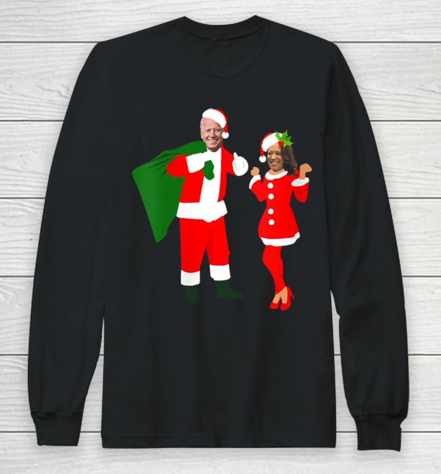 Christmas Joe Biden Santa Kamala Harris Mrs Claus Long Sleeve T-Shirt