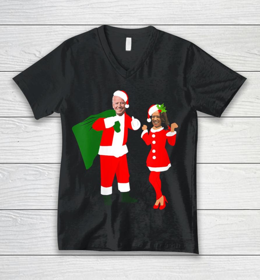 Christmas Joe Biden Santa Kamala Harris Mrs Claus Unisex V-Neck T-Shirt
