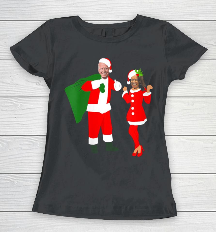 Christmas Joe Biden Santa Kamala Harris Mrs Claus Women T-Shirt