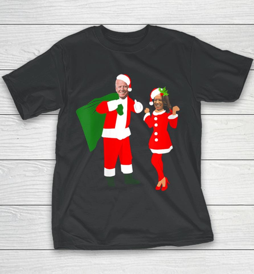 Christmas Joe Biden Santa Kamala Harris Mrs Claus Youth T-Shirt