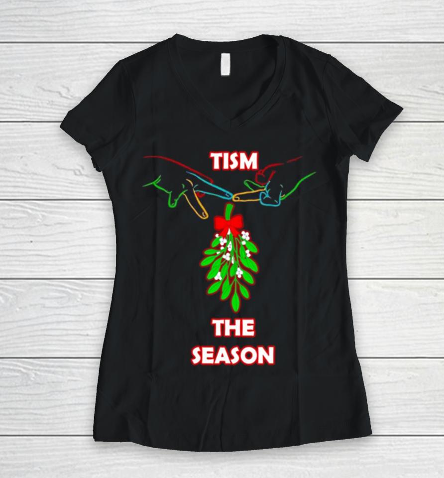 Christmas Mistletoe Tism The Season Women V-Neck T-Shirt