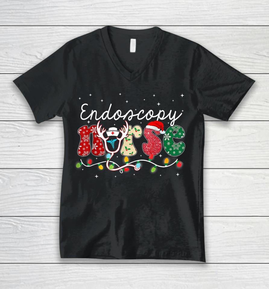 Christmas Nurse Nursing Endoscopy Nurse Christmas Pattern Unisex V-Neck T-Shirt