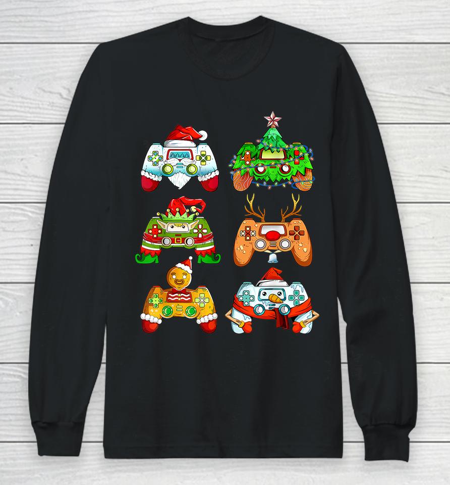 Christmas Santa Elf Gaming Controllers Snowman Long Sleeve T-Shirt