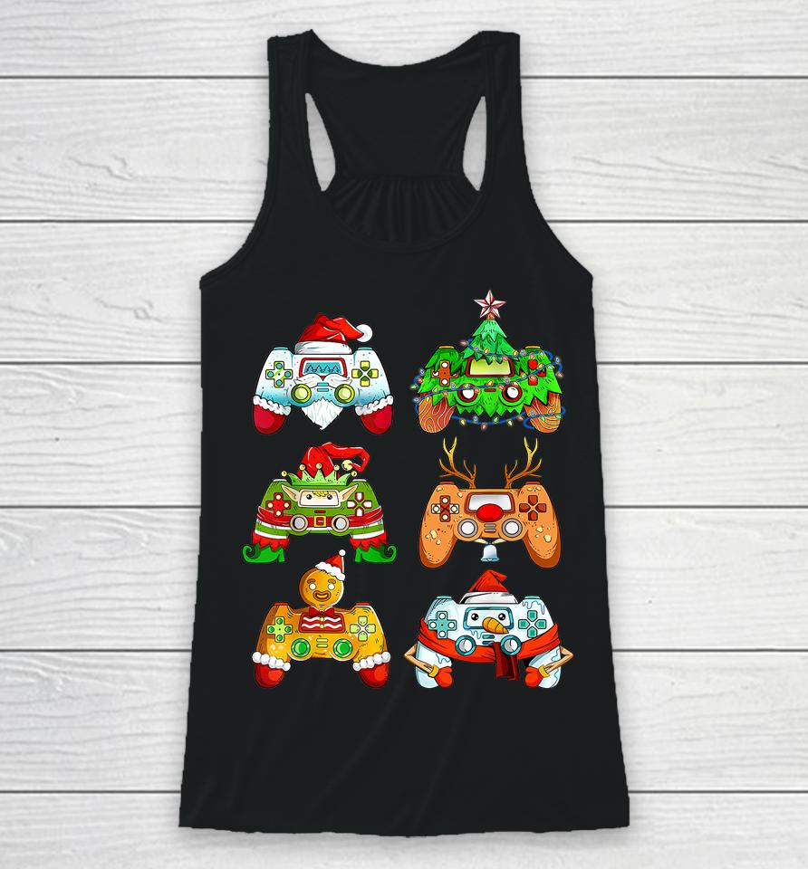 Christmas Santa Elf Gaming Controllers Snowman Racerback Tank