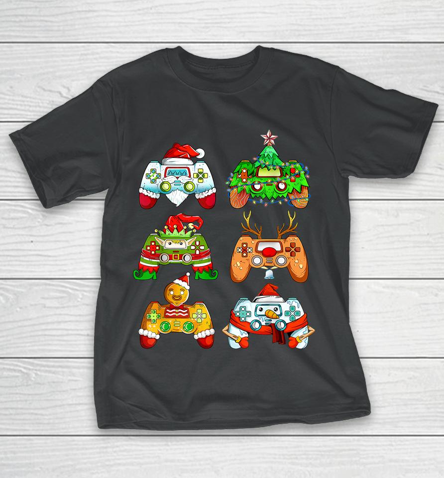 Christmas Santa Elf Gaming Controllers Snowman T-Shirt