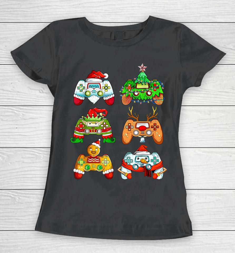 Christmas Santa Elf Gaming Controllers Snowman Women T-Shirt