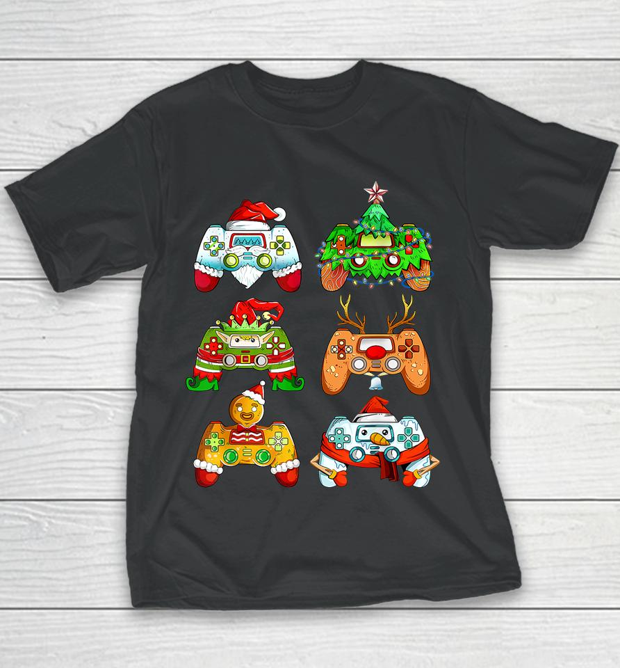 Christmas Santa Elf Gaming Controllers Snowman Youth T-Shirt