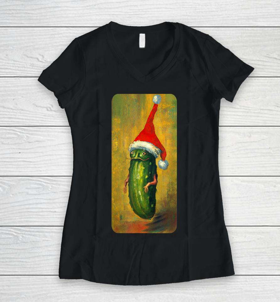Christmas Santa Pickle Is So Fun And Delicious Women V-Neck T-Shirt