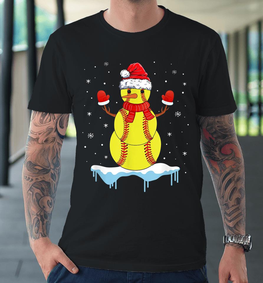 Christmas Softball Santa Snowman Premium T-Shirt