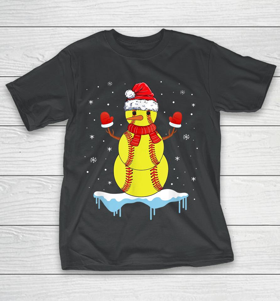 Christmas Softball Santa Snowman T-Shirt