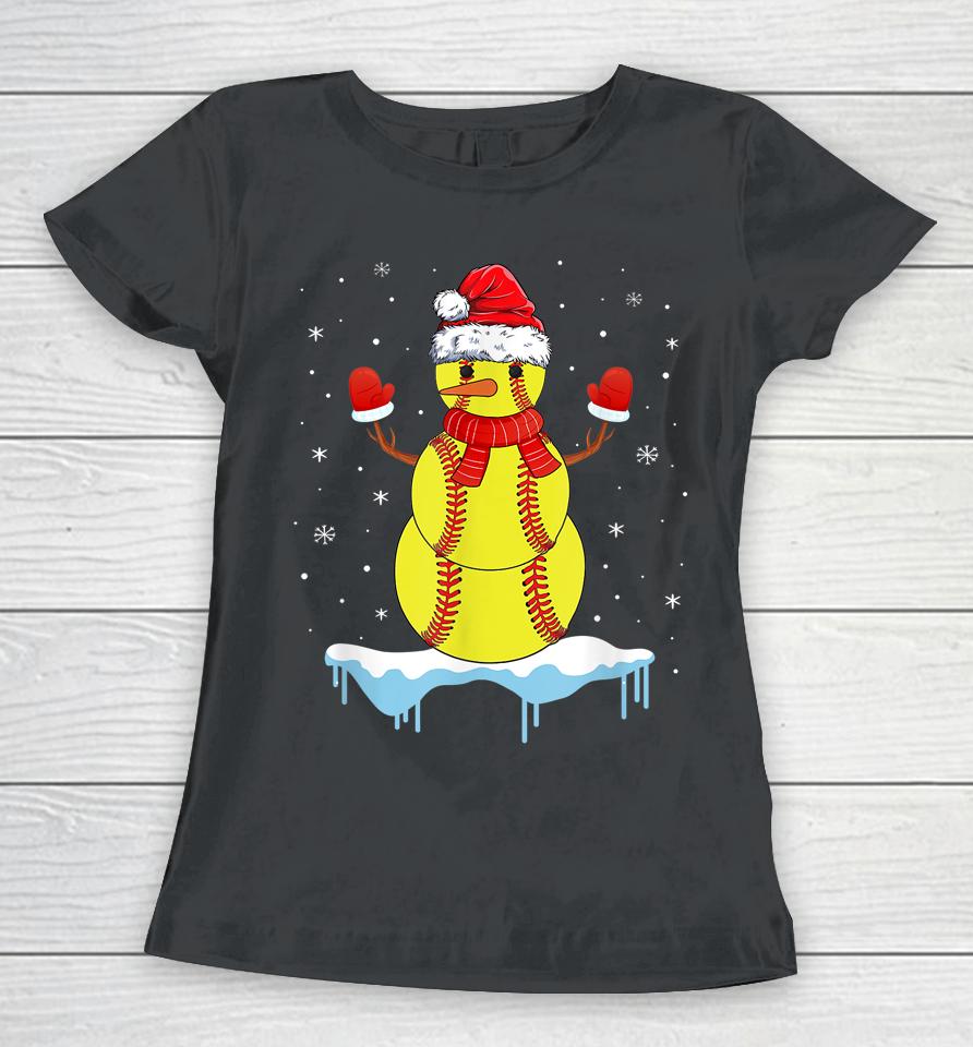 Christmas Softball Santa Snowman Women T-Shirt