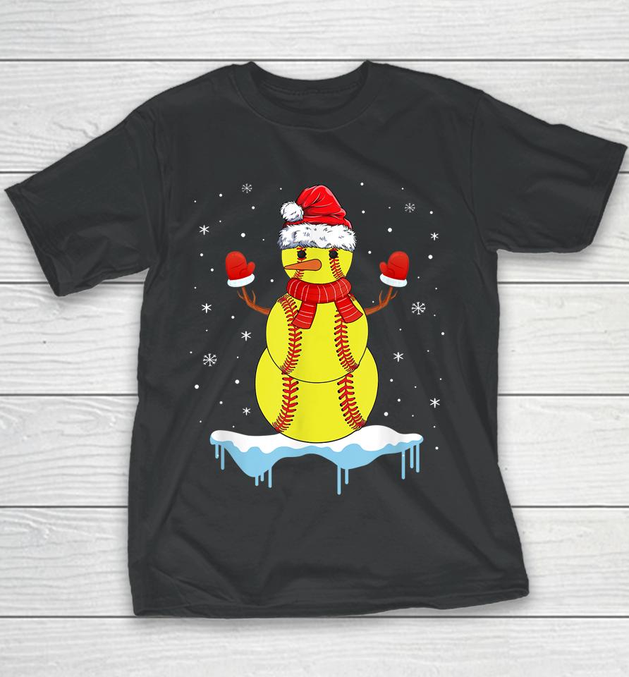 Christmas Softball Santa Snowman Youth T-Shirt