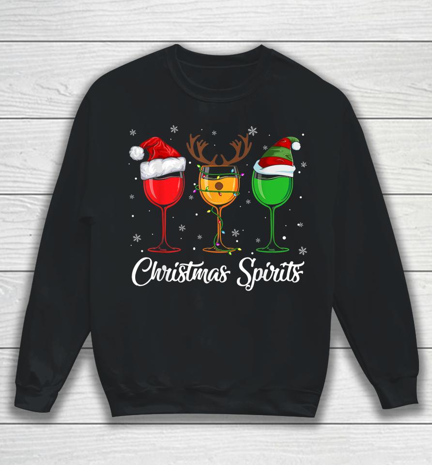 Christmas Spirits Glasses Of Wine Xmas Drinking Sweatshirt