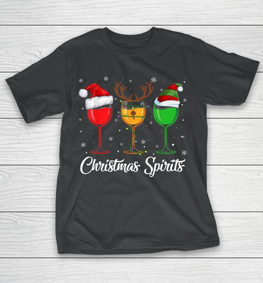 Christmas Spirits Glasses Of Wine Xmas Drinking T-Shirt