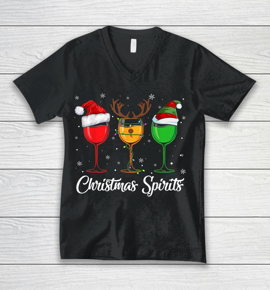 Christmas Spirits Glasses Of Wine Xmas Drinking Unisex V-Neck T-Shirt