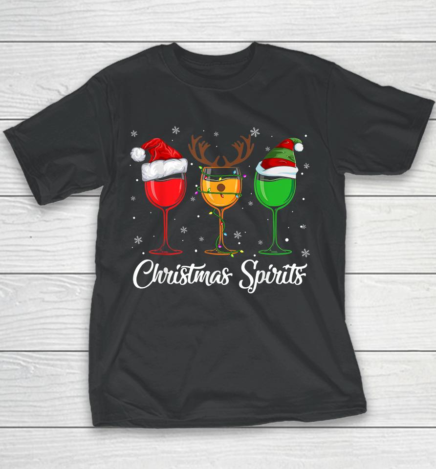 Christmas Spirits Glasses Of Wine Xmas Drinking Youth T-Shirt
