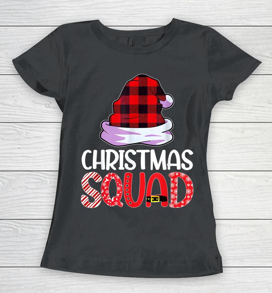 Christmas Squad Family Group Matching  Red Plaid Santa Women T-Shirt
