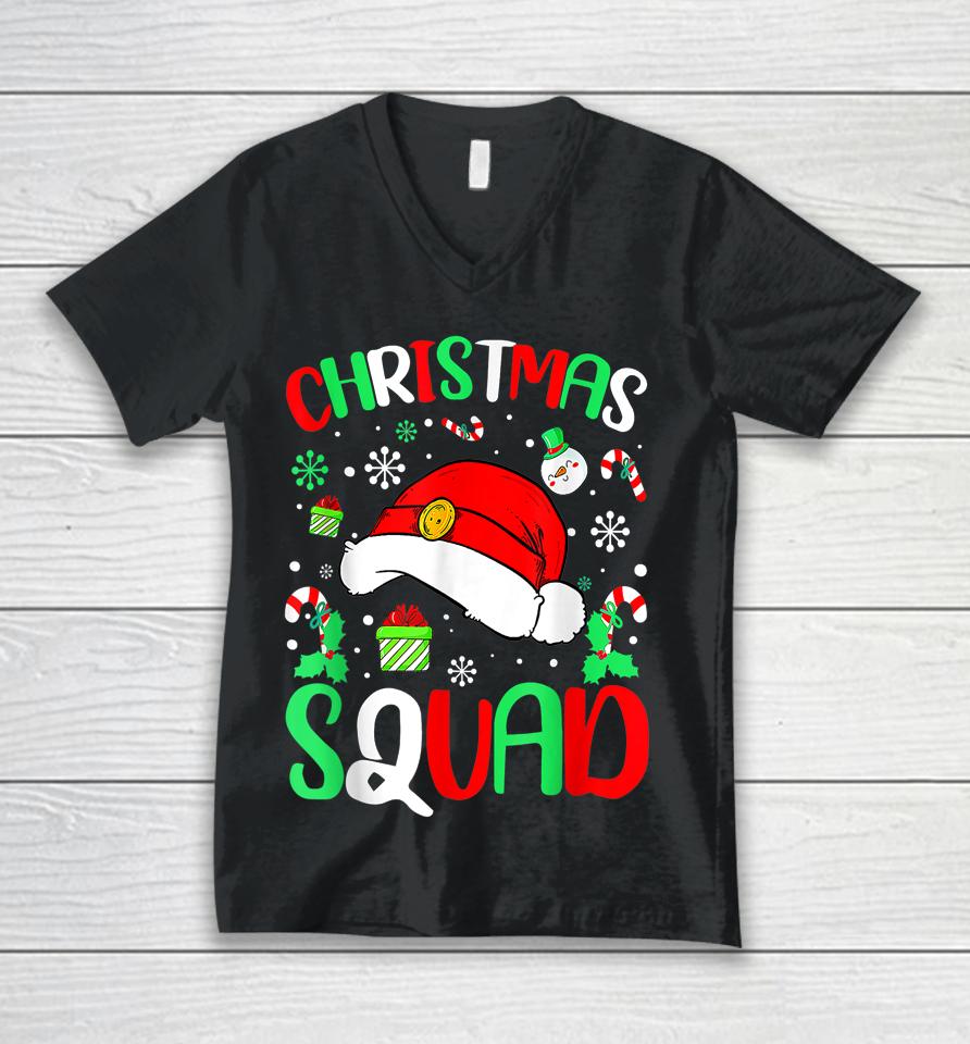 Christmas Squad Santa Hat Family Matching Pajama Xmas Unisex V-Neck T-Shirt